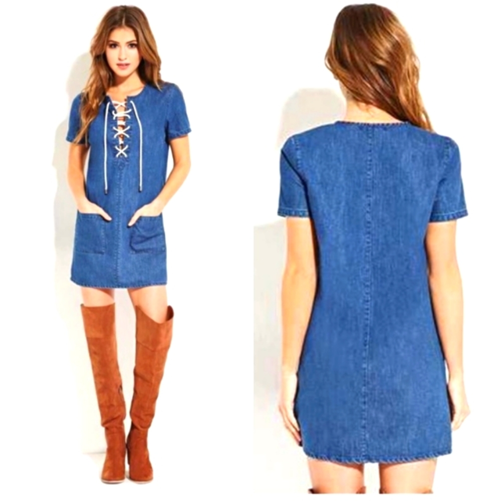 Forever 21 denim lace up mini dress